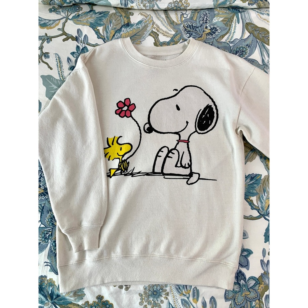 Peanuts Snoopy Woodstock Graphic Sweatshirt Cream Small Cottagecore Nostaligia - Picture 10 of 12